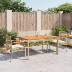 Ensemble &agrave; manger de jardin coussins 4 pcs beige r&eacute;sine tress&eacute;e