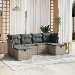 Salon de jardin 6 pcs avec coussins gris clair r&eacute;sine tress&eacute;e