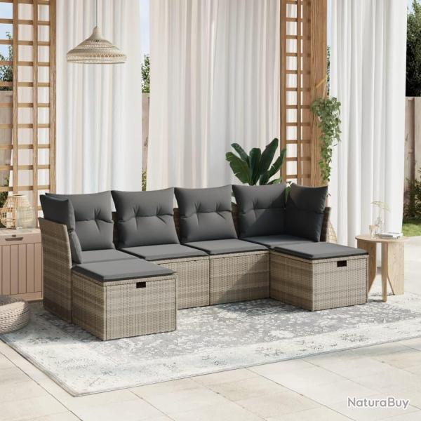 Salon de jardin 6 pcs avec coussins gris clair r�sine tress�e