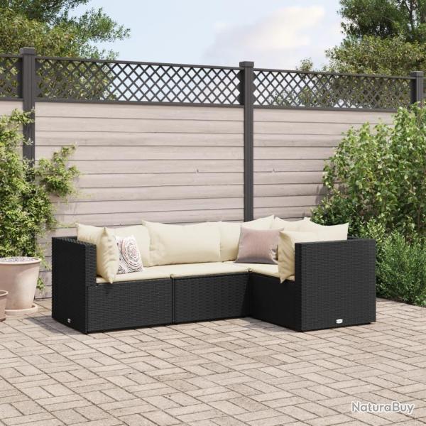 Salon de jardin 4 pcs avec coussins Noir R�sine tress�e