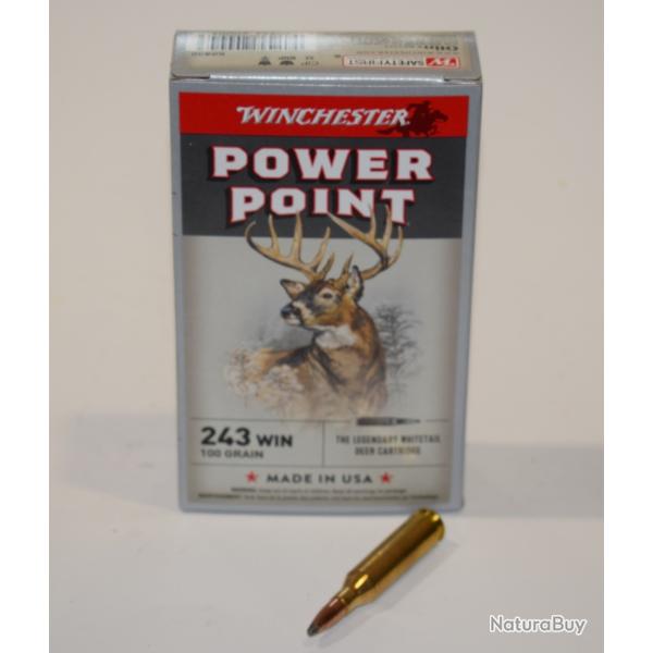 1 boite 20 cartouches  de calibre 243 winchester, Winchester power point 100 grs