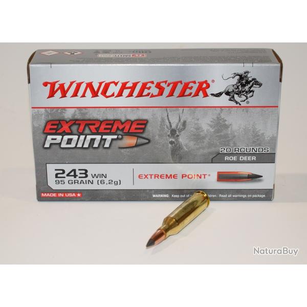1 boite 20 cartouches  de calibre 243 winchester, Winchester extreme point 95 grains