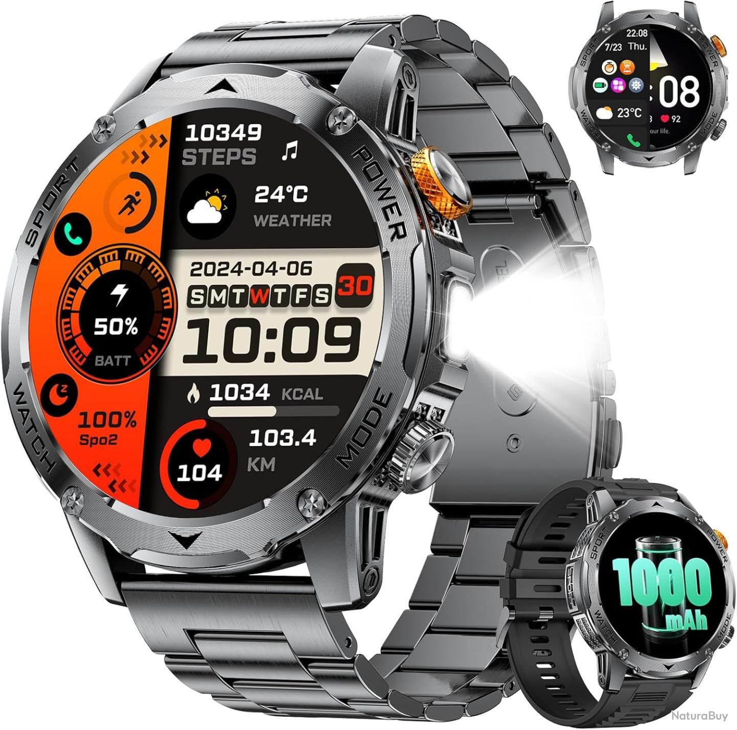 Montre Connectée Homme - Écran 1.7" HD, Appels Bluetooth, 1000 MAh, 114 Modes Sport, IP68, Suivi Santé - Compatible Android/iOS - 3