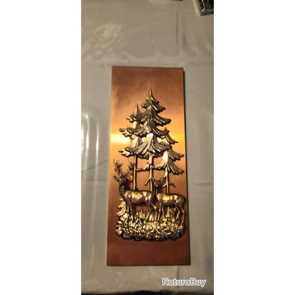 Plaque faon cuivre et scne 3 animaux