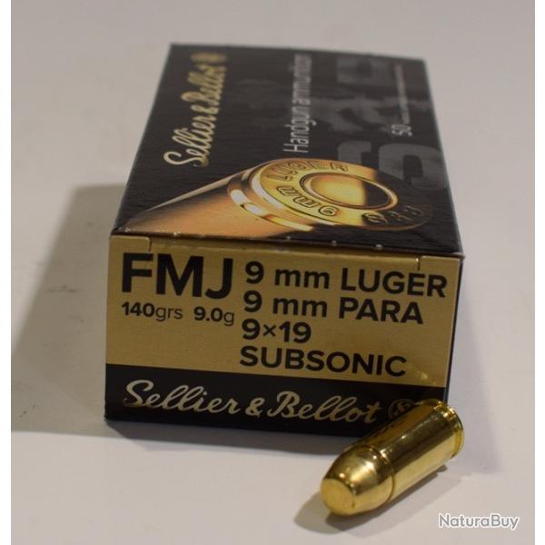 boite 50 cartouches subsonique Sellier Bellot 9�19 Luger FMJ 140 Grains