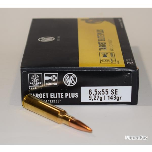 1 boite 20 cartouches RWS Target Elite Plus de calibre 6,5x55 , 143 grains HPBT