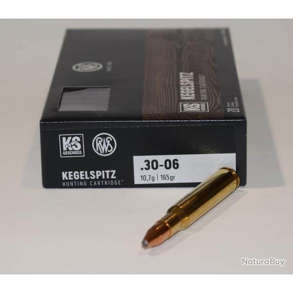1 Boite de 20 Cartouches RWS Calibre 30-06, KS 165 Grains, 10,7 grammes