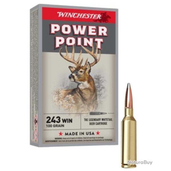 MUNITIONS WINCHESTER CALIBRE 243 WIN POWER POINT 100gr - 6.5g x20