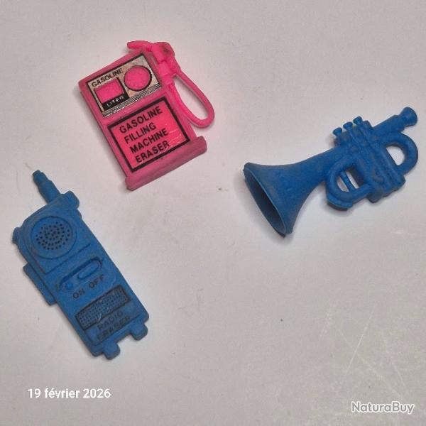 Rare, 3 gommes pour collection, telephone ou talkies-walkies des ann�es 80