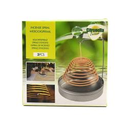 3 Spirales d'encens anti-moustique 8h citronnelle m&eacute;tal argent&eacute;