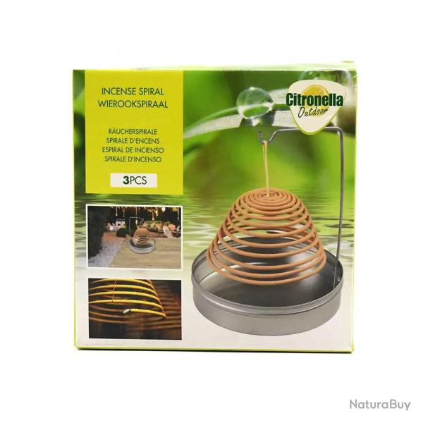 3 Spirales d'encens anti-moustique 8h citronnelle m�tal argent�