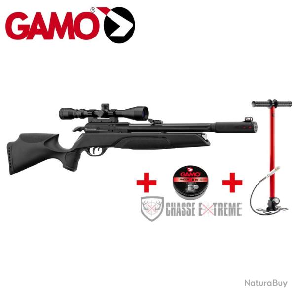 Pack Carabine PCP GAMO Arrow 19.9J Cal 5.5mm + Lunette 3-9x40wr + Plombs + Pompe