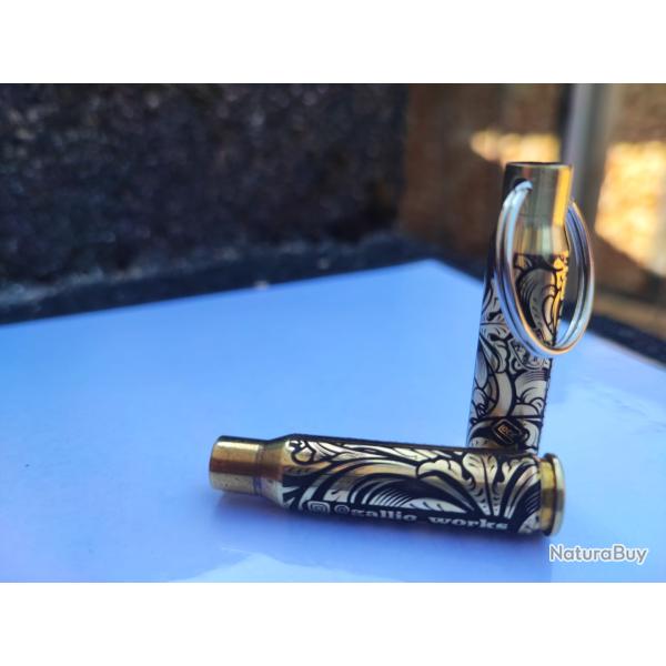 Porte-cl�s Douille grav�e Avec motif floral ( douille .308win neutralis�e personnalisable )