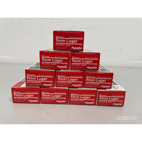 !! NEUF !! CARTOUCHE AGUILA CALIBRE 9x19 FMJ 124gr par 500
