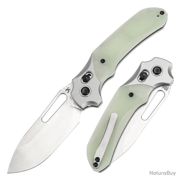 Couteau Kansept Quasar Jade Lame Acier 154CM Manche G10 Cross Bar Lock Clip KT1099V1