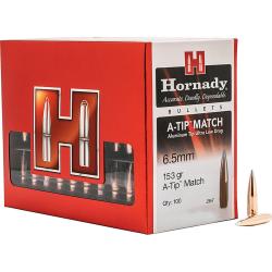 Ogives HORNADY 6.5MM .264 153grs A-TIP MATCH - 2638 -Bo&icirc;te de 100 unit&eacute;s