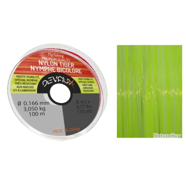 FIL DEVAUX TIGER NYMPHE BICOLORE 100M CHARTREUSE-BLANC 0.181mm - 3.76kg