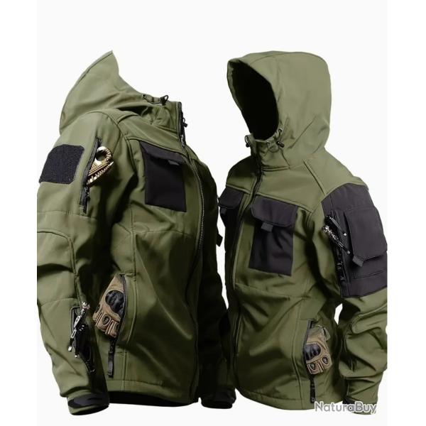 Veste tactique pour homme avec capuche, 100% polyester respirant, manteau d'ext�rieur multi-poches