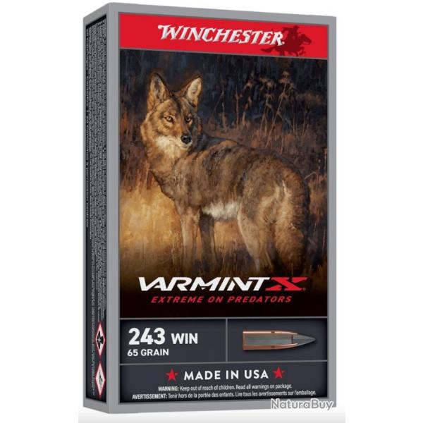 Munitions WINCHESTER varmint X cal.243win 65gr 4.2g par 60