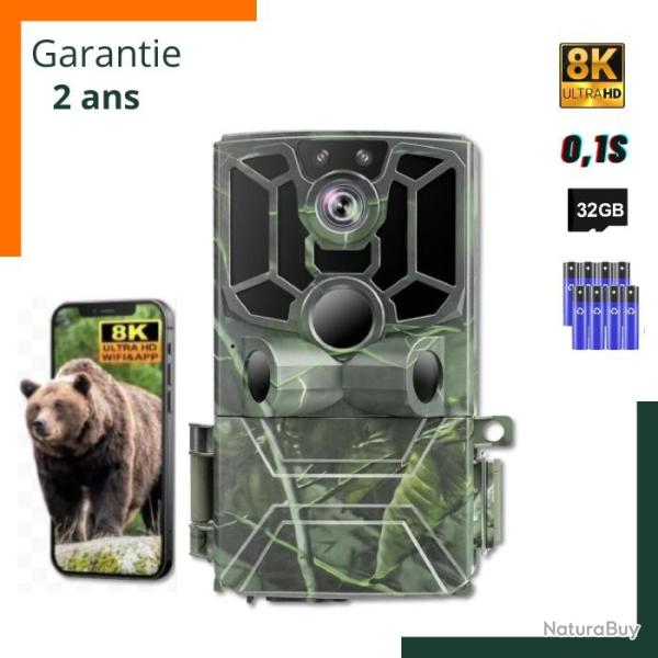 Cam�ra de chasse 8K Full HD 60MP 0,1s - Piles et cartes 32go - Garantie 2 ans - Livraison rapide