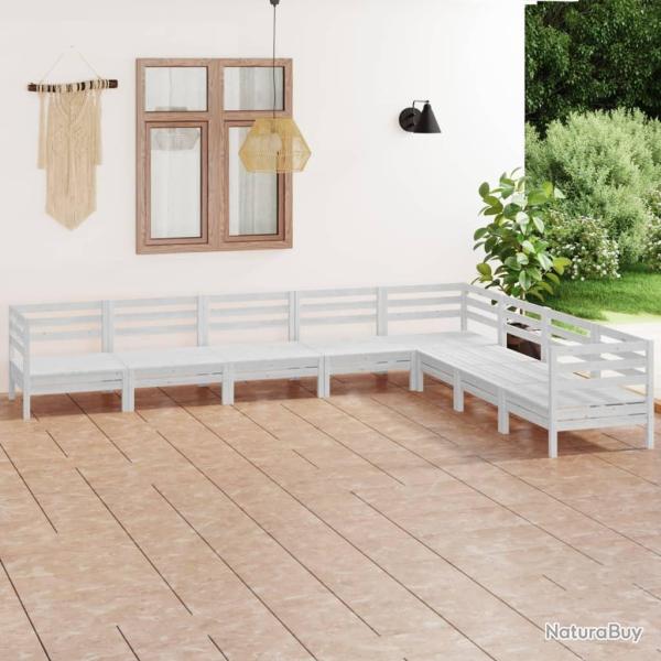 Salon de jardin 8 pcs Bois de pin massif Blanc