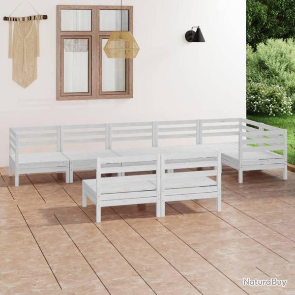 Salon de jardin 8 pcs Bois de pin massif Blanc