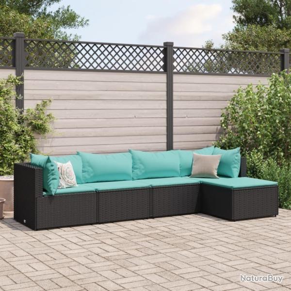 Salon de jardin 5 pcs avec coussins Noir R�sine tress�e