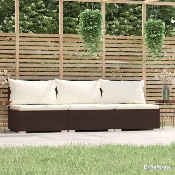 Canap� 3 places avec coussins Marron R�sine tress�e