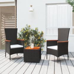 Ensemble de salon de jardin 3 pcs noir poly rotin et acacia