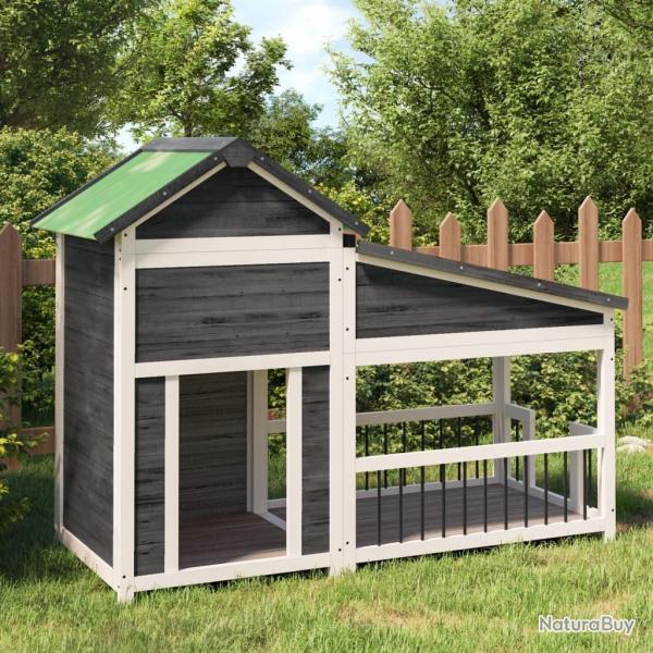 Chenil gris 143x60,5x109 cm bois de pin solide