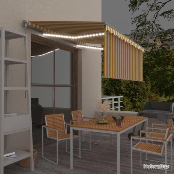 Auvent manuel r�tractable avec store LED 3x2,5 m Jaune et blanc