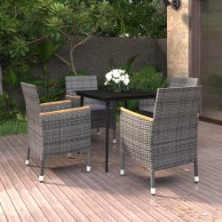 Ensemble &agrave; manger de jardin coussins 5 pcs R&eacute;sine tress&eacute;e Verre