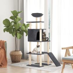 Arbre &agrave; chat avec griffoirs en sisal Gris fonc&eacute; 166 cm