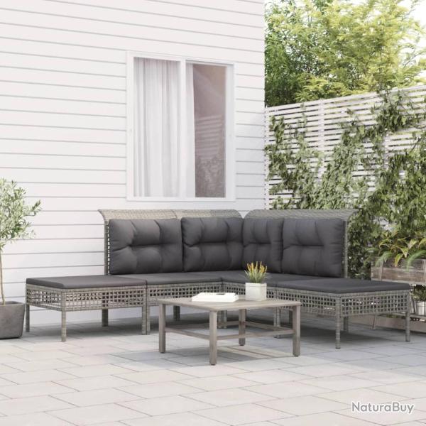 Salon de jardin 5 pcs avec coussins Gris R�sine tress�e