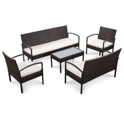 Salon de jardin 5 pcs avec coussins R&eacute;sine tress&eacute;e Marron
