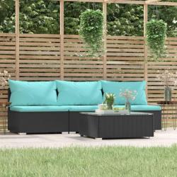 Salon de jardin 4 pcs avec coussins Noir R&eacute;sine tress&eacute;e