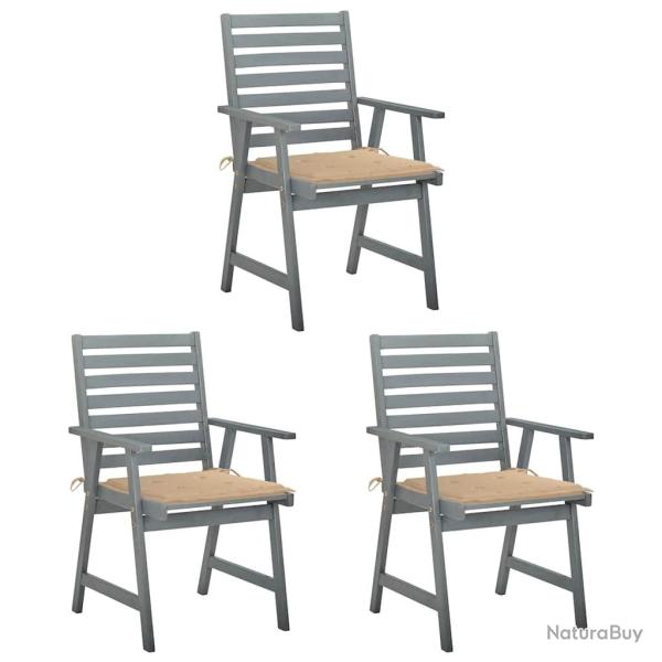 Chaises  manger d'extrieur lot de 3 et coussins Acacia massif