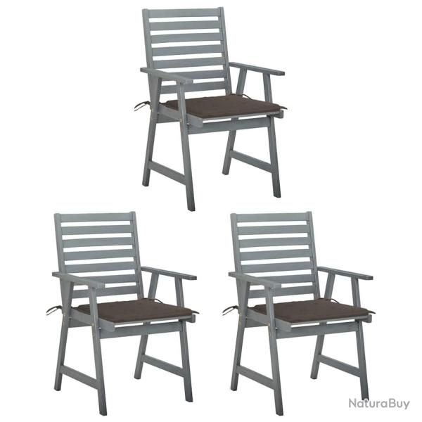 Chaises  manger d'extrieur lot de 3 et coussins Acacia massif
