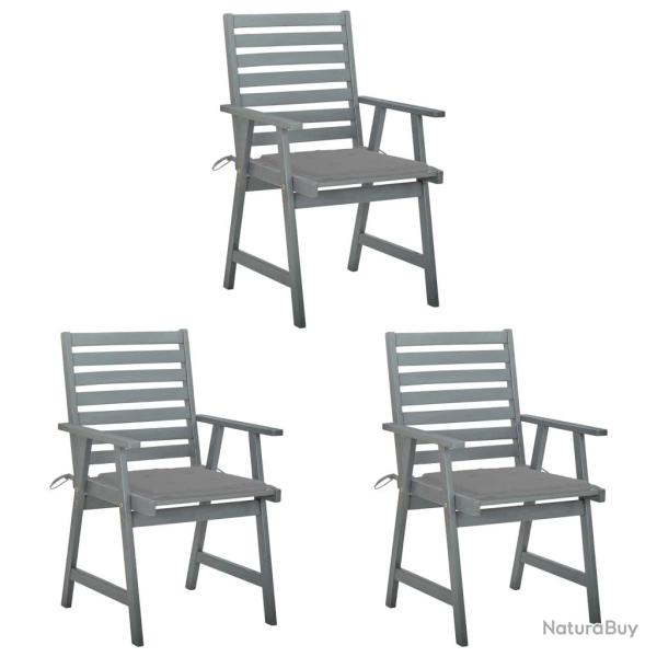 Chaises  manger d'extrieur lot de 3 et coussins Acacia massif