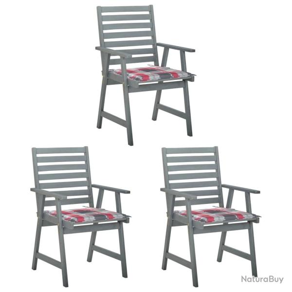 Chaises  manger d'extrieur lot de 3 et coussins Acacia massif