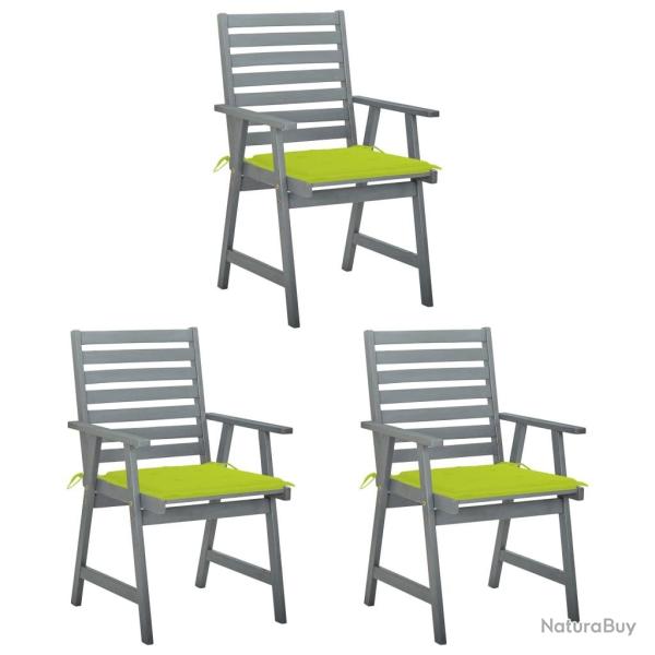 Chaises  manger d'extrieur lot de 3 et coussins Acacia massif