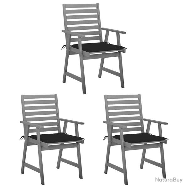 Chaises  manger d'extrieur lot de 3 et coussins Acacia massif