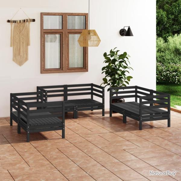 Salon de jardin 6 pcs Noir Bois de pin massif