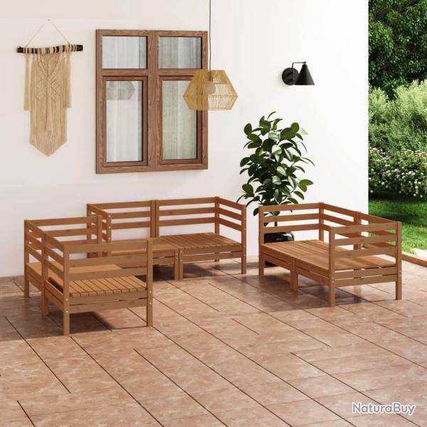 Salon de jardin 6 pcs Marron miel Bois de pin massif