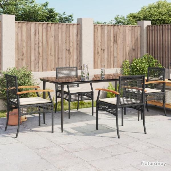 Ensemble � manger de jardin coussins 5pcs Noir R�sine tress�e