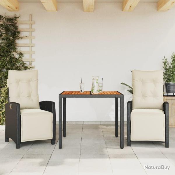 Ensemble � manger de jardin avec coussins 3 pcs Noir