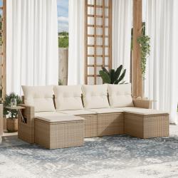 Salon de jardin avec coussins 6 pcs beige r&eacute;sine tress&eacute;e