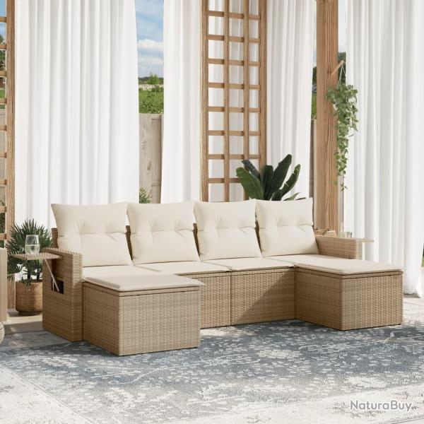 Salon de jardin avec coussins 6 pcs beige r�sine tress�e