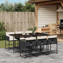Ensemble &agrave; manger de jardin coussins 7pcs Noir R&eacute;sine tress&eacute;e