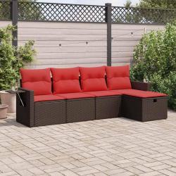 Salon de jardin avec coussins 5 pcs marron r&eacute;sine tress&eacute;e